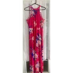 Styleword Hot Pink Floral Halter Maxi Dress XL NWT TIE Back
